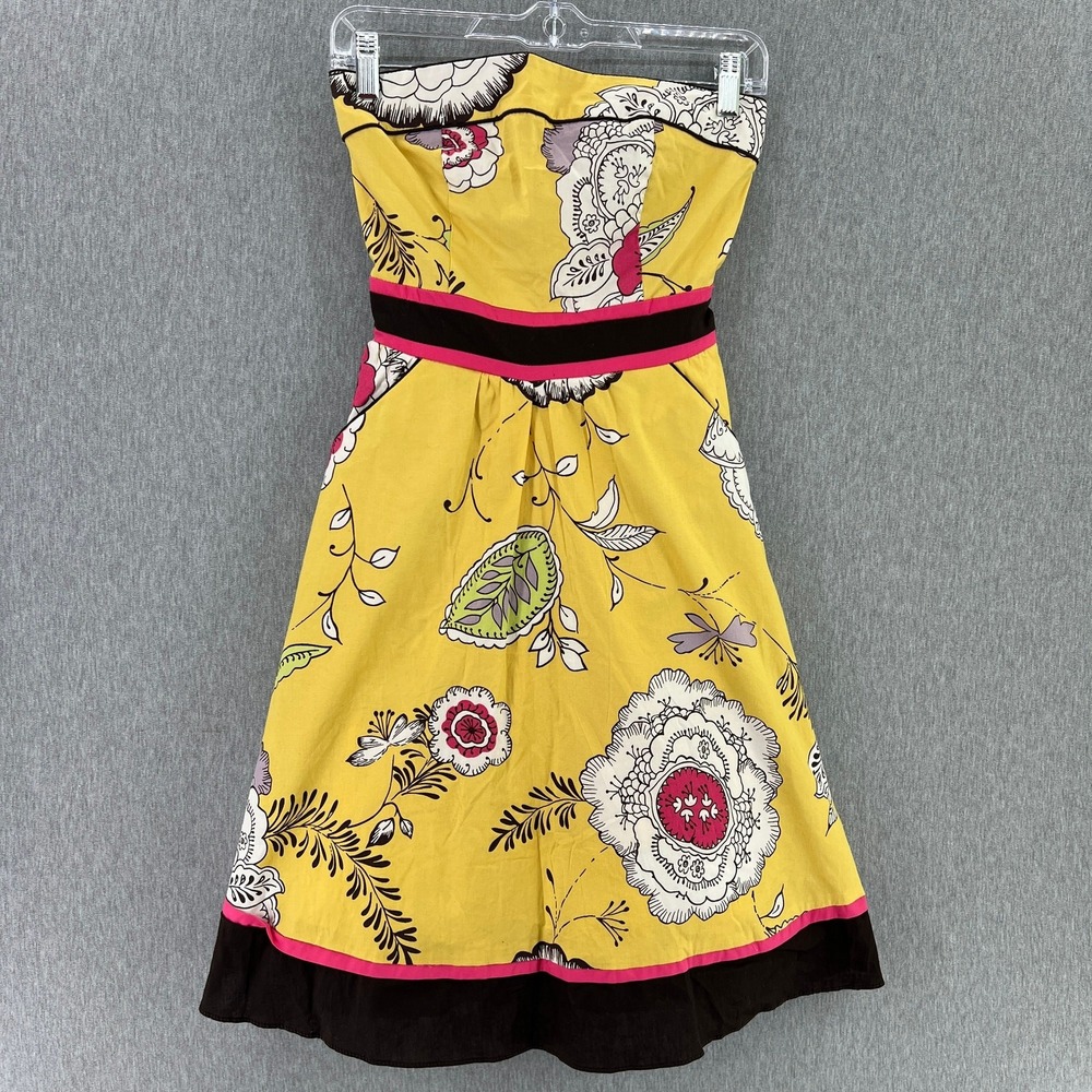 Teeze Me Jr Womens Retro Y2K Floral Strapless Fit‎ and Flare Dress Yellow Size 3